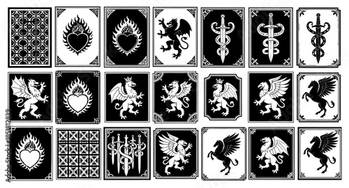 set of medieval woodcut tattoo design