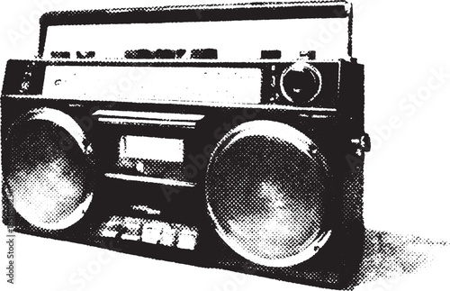 Boombox radio in a flat and simple design. This black vector illustration effectively represents vintage audio electronics as a visual image.