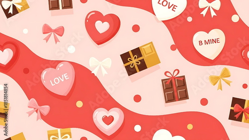 Valentine Chocolate and Gift Seamless Pattern Illustration