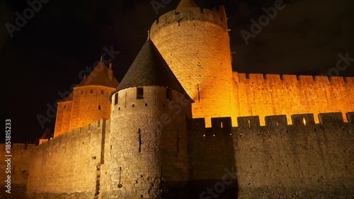 Illuminated Carcassonne Castle Night France