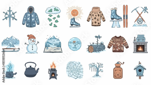 Collection of Winter Icons and Symbols for Seasonal Design.