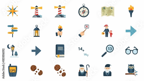 Collection of Icons Representing Travel Adventure and Discovery.
