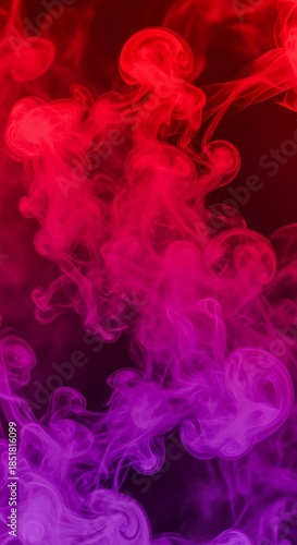 Abstract Red and Purple Smoke Swirls on Dark Background.