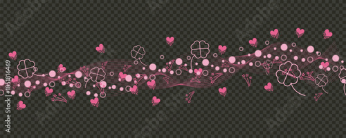 Pink swirl with hearts and four leaf clovers abstract background border element