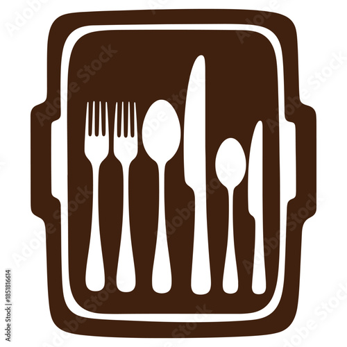 Brown Silhouette of Cutlery Set Including Forks Spoons and Knives Perfect for Kitchenware Designs