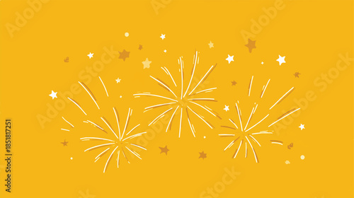fireworks and stars on yellow background