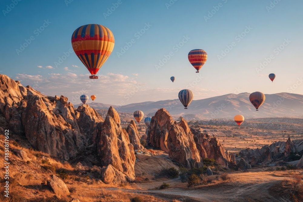 Naklejka premium Hot Air Balloons Over Cappadocia Sunset