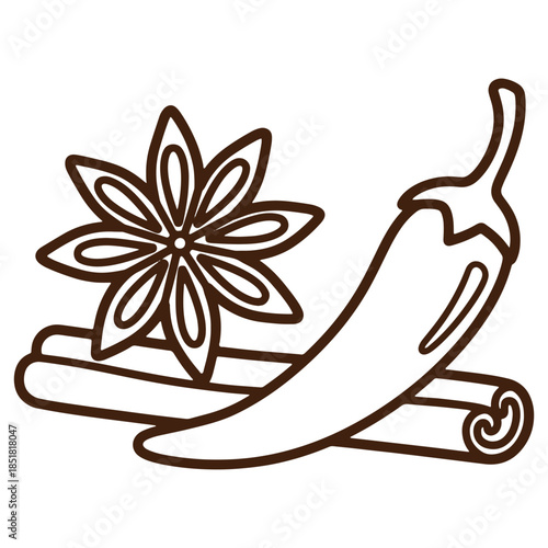 Hand holding star anise and chili pepper culinary spices isolated on white background natural ingredients for cooking