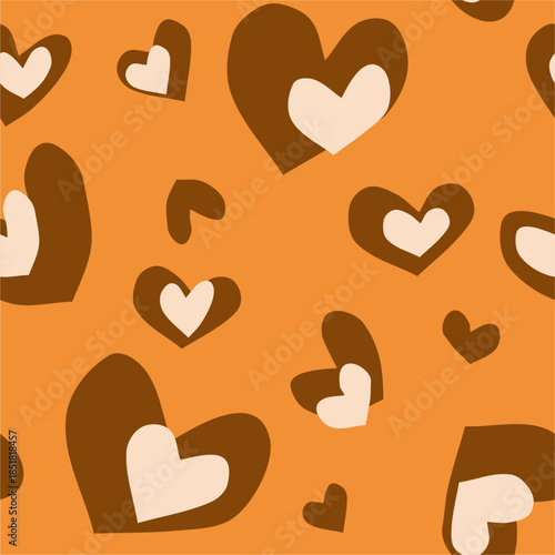 Modern minimalist seamless vector pattern inspired by leopard print with heart-shaped spots. Cute, bold, and playful romantic design combining animal print and love theme.