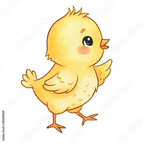 Cute cartoon vector illustration of a little yellow chick hatching from a farm egg isolated on a white background for a fun Easter holiday