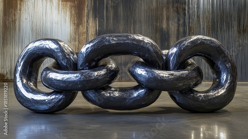 Contemporary Sculpture of Interlinked Chains in Modern Art Gallery Setting