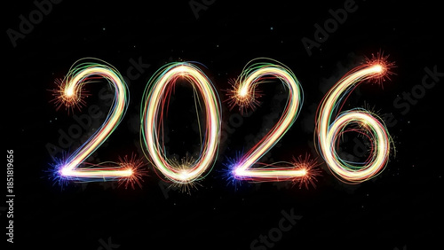 Illuminated 2026: A vibrant display of light forms the numbers of the year 2026, creating a striking visual against a dark backdrop.