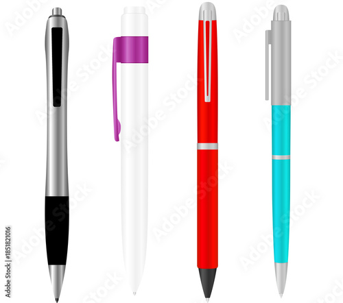 colorful pen Classic colors icons Stationery template Ballpoint School tool, 3d illustration, 3d rendering