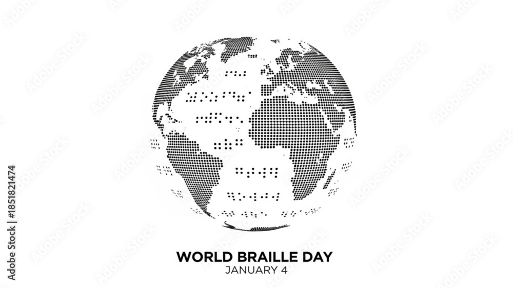 Obraz premium World Braille Day: Celebrating inclusivity and accessibility, an artistic globe adorned with Braille text signifying global understanding, set against a pristine, uncluttered backdrop.