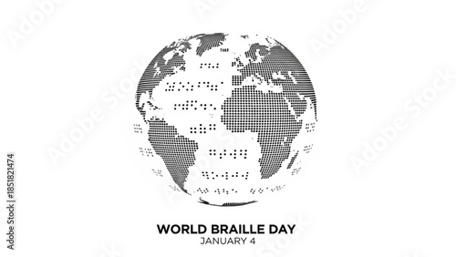 World Braille Day: Celebrating inclusivity and accessibility, an artistic globe adorned with Braille text signifying global understanding, set against a pristine, uncluttered backdrop.