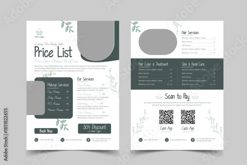 Beauty Salon A4 Price List Template | Elegant Spa & Makeup Service Pricing Flyer