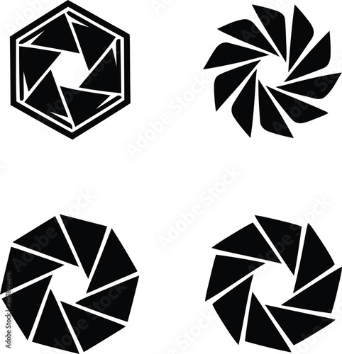 Abstract geometric camera aperture and shutter lens symbols for photography brand identity and graphic elements.