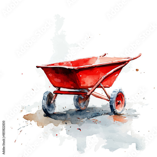A vectorized, Hand-painted style, vector set available in EPS An Elegant watercolor painting design collection_Watercolor_style_painting_of_a_red_wheelbarrow_on_a_white