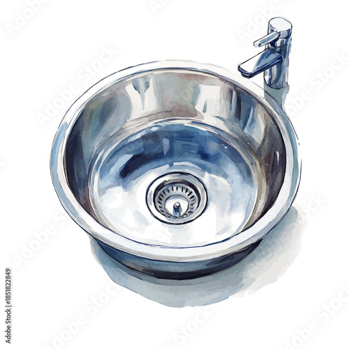 a_stainless_steel_sink_A vectorized, Hand-painted style, vector set available in EPS An Elegant watercolor painting design collection