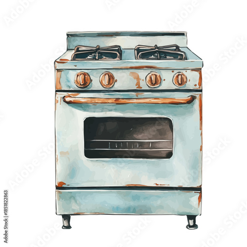 A vectorized, Hand-painted style, vector set available in EPS An Elegant watercolor painting design collection_Watercolor_style_painting_of_a_stove_on_a_white
