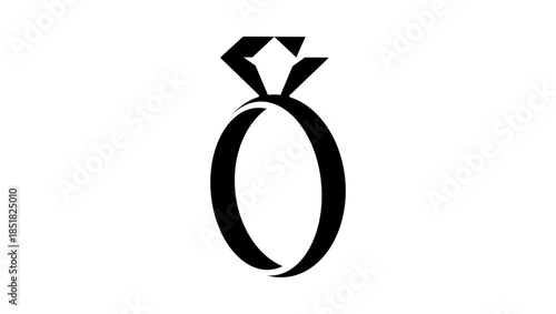 Ring with diamond, black isolated silhouette