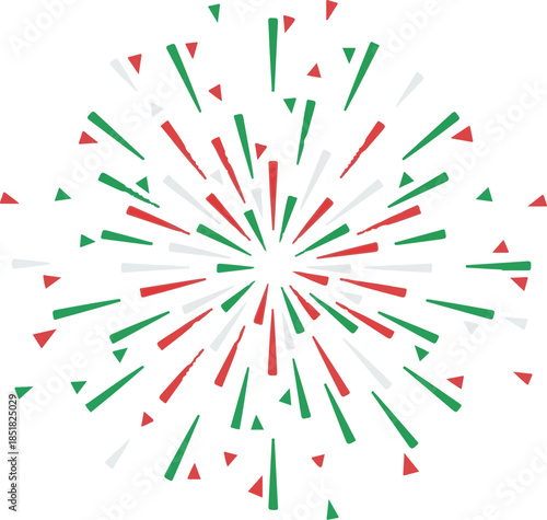 Colorful Fireworks Explosion with Green Red White.