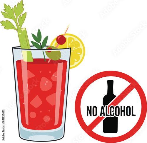 Bloody Mary Cocktail with No Alcohol Sign.