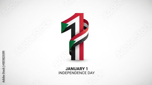 Sudan Independence Day: A patriotic graphic celebrating Sudan's Independence Day, featuring the number 1 adorned with the nation's flag colors, a symbol of unity and national pride.