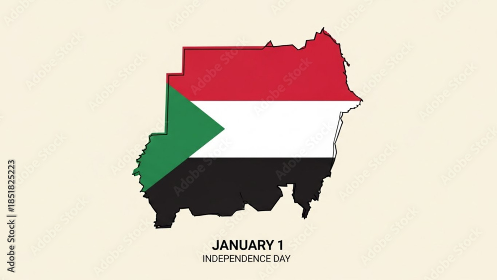 Obraz premium Sudan Flag Map: A clean illustration showcases the map of Sudan overlaid with its iconic flag, a symbol of the nation's identity and heritage.