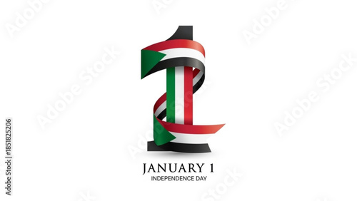 Sudan Independence Day: A vibrant graphic symbolizes the spirit of Sudan's Independence Day, with the date January 1 elegantly intertwined with the national flag's colors.