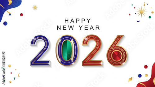 New Year 2026: A vibrant and celebratory design, filled with confetti and joyous spirit, marking the fresh start of a new year. A perfect image for digital or print celebration of the coming year!
