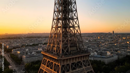 Aerial View of the Eiffel Tower in Paris at Sunset.