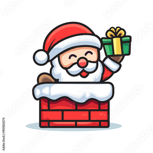 Santa in Chimney Flat Christmas flat Vector