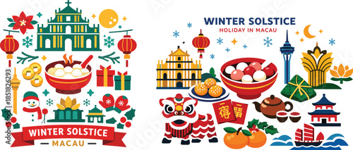 1Wide Winter Solstice Scene Depicting Macau Cultural Holiday Celebration Minimal Clean Festive Layout Illustration
