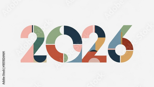 Geometric 2026: A modern, geometric illustration spells out 2026 with a playful arrangement of colorful shapes, perfect for representing the future and upcoming events.