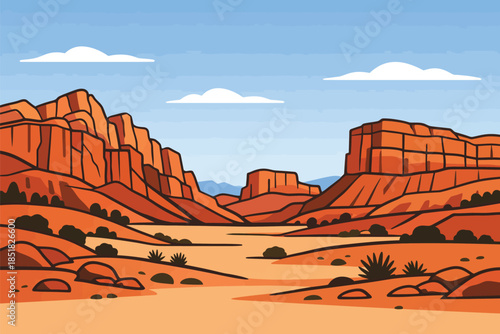 Wide Capitol Reef National Park Scene Showing Utah Desert Cliffs Rock Layers And Open Sky
