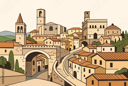 Capitol Reef National Park Landscape Illustration Showing Red Rock Cliffs Desert Formations And Scenic Horizon