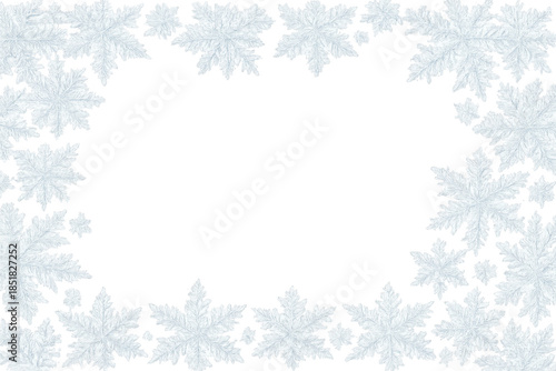 Snowflakes border forming a frosty frame, creating a festive winter holiday template with transparent background