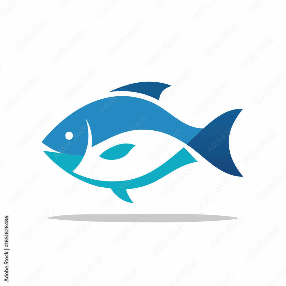 Fototapeta premium A stylized blue fish logo with a white belly on a clean white background with a subtle shadow.