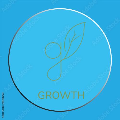 Minimalist "Growth" Logo Icon with Green Leaf and Letter G on Blue Background