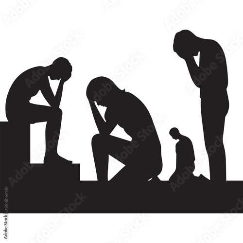 Silhouettes of People Suffering from Depression, Mental Distress, and Isolation