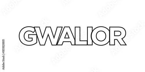 Gwalior in the India emblem. The design features a geometric style, vector illustration with bold typography in a modern font. The graphic slogan lettering.