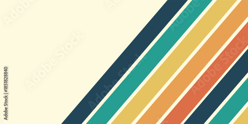 Abstract colorful 70s background vector. Vintage retro wallpaper with rainbow stripes and wavy lines.