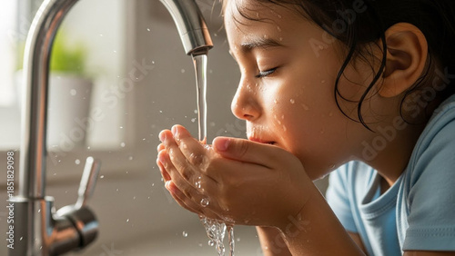 A child drinks clean water from a faucet