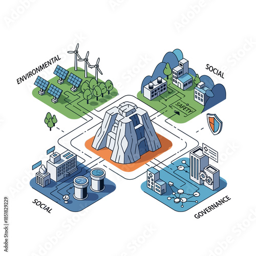 ESG framework with environmental, social, and governance aspects.