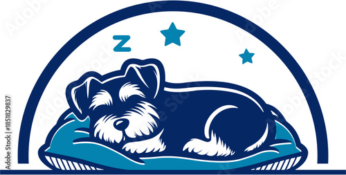 Stylized Sleeping Dog Illustration, Blue Outline