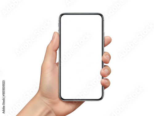 Hand holding smartphone isolated on transparent background