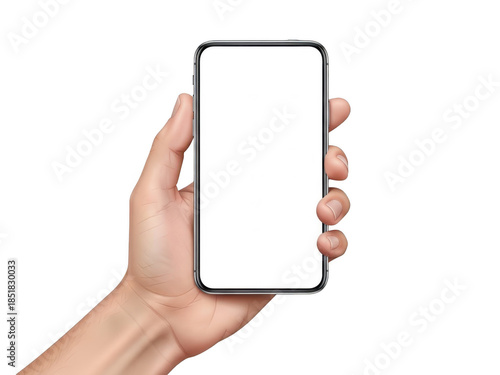 Hand holding smartphone isolated on transparent background