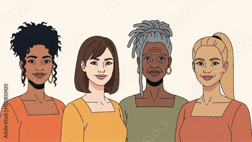 Diverse group of women standing side by side, representing unity and empowerment