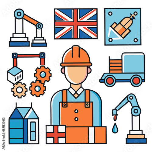 Set of cartoon construction worker icons in vector style
